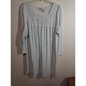 Vintage Miss Elaine Nightgown Mumu Y2K Granny Floral Embroidered Blue Size Large